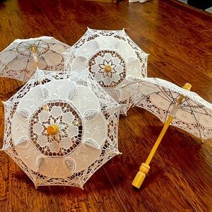 13 Mini Parasol Battenberg crocheted umbrellas  11” - Decorations/Props wedding